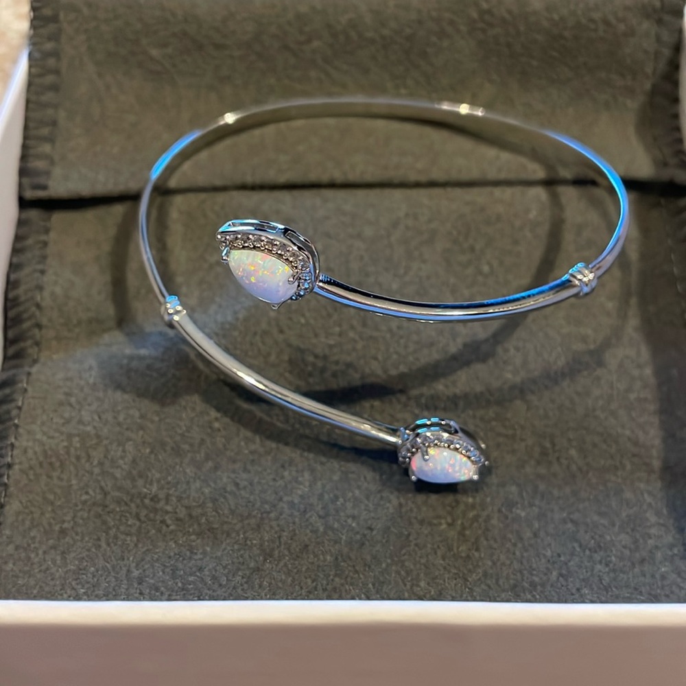Sterling silver and opal stone bangle bracelet